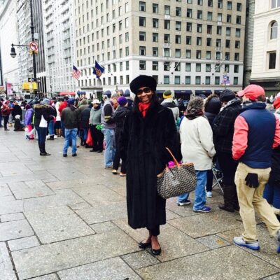 Nikki Beauchamp on Central Park South for Macy's Thanksgiving Day Parade November 2014
